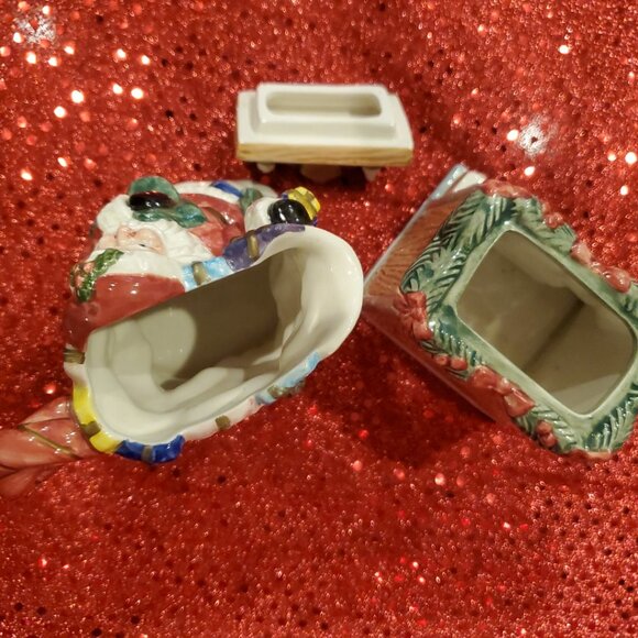 Vintage Fitz & Floyd Omnibus Toyland Santa Sugar/Creamer Figurine Set Christmas - Picture 6 of 10